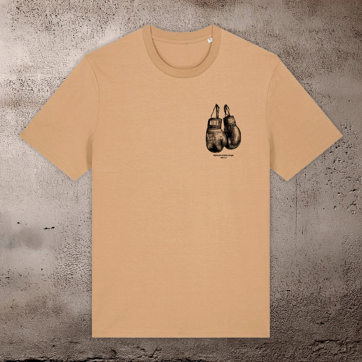 BARE HANDS SOCIETY "boxing gloves" ORGANIC COTTON UNISEX beige T-SHIRT
