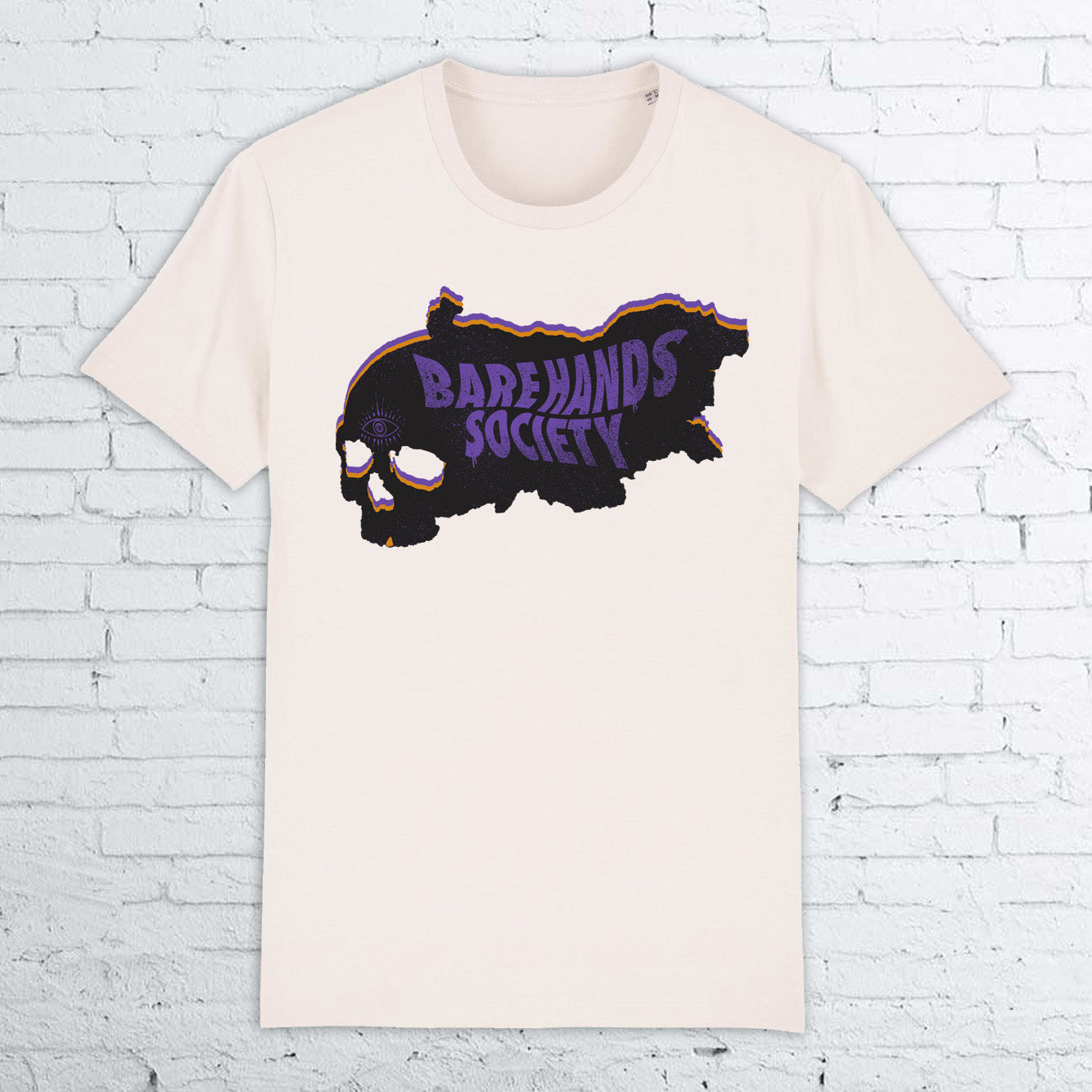 BARE HANDS SOCIETY "skull map" ORGANIC COTTON UNISEX vintage white T-SHIRT