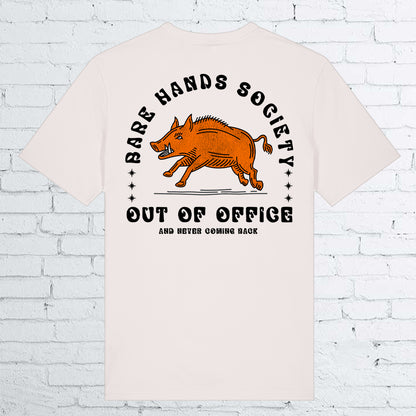 BARE HANDS SOCIETY "out of office" ORGANIC COTTON UNISEX vintage white T-SHIRT