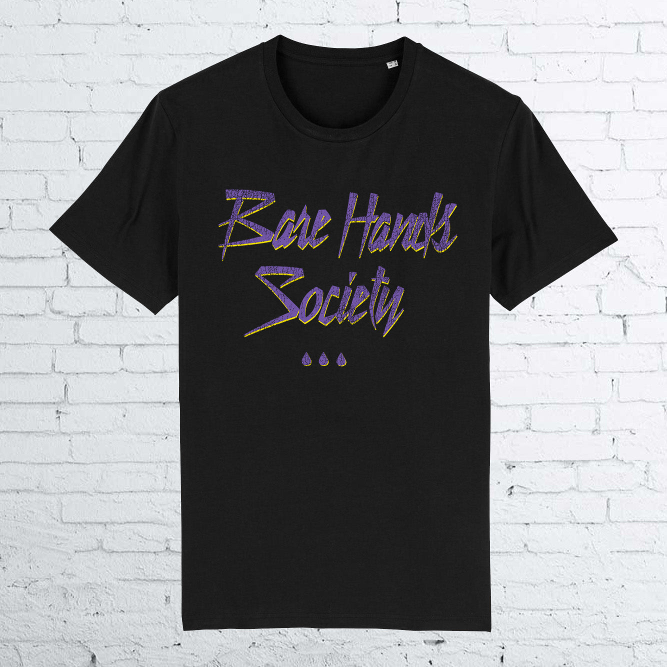 BARE HANDS SOCIETY "PURPLE RAIN" ORGANIC COTTON UNISEX BLACK T-SHIRT