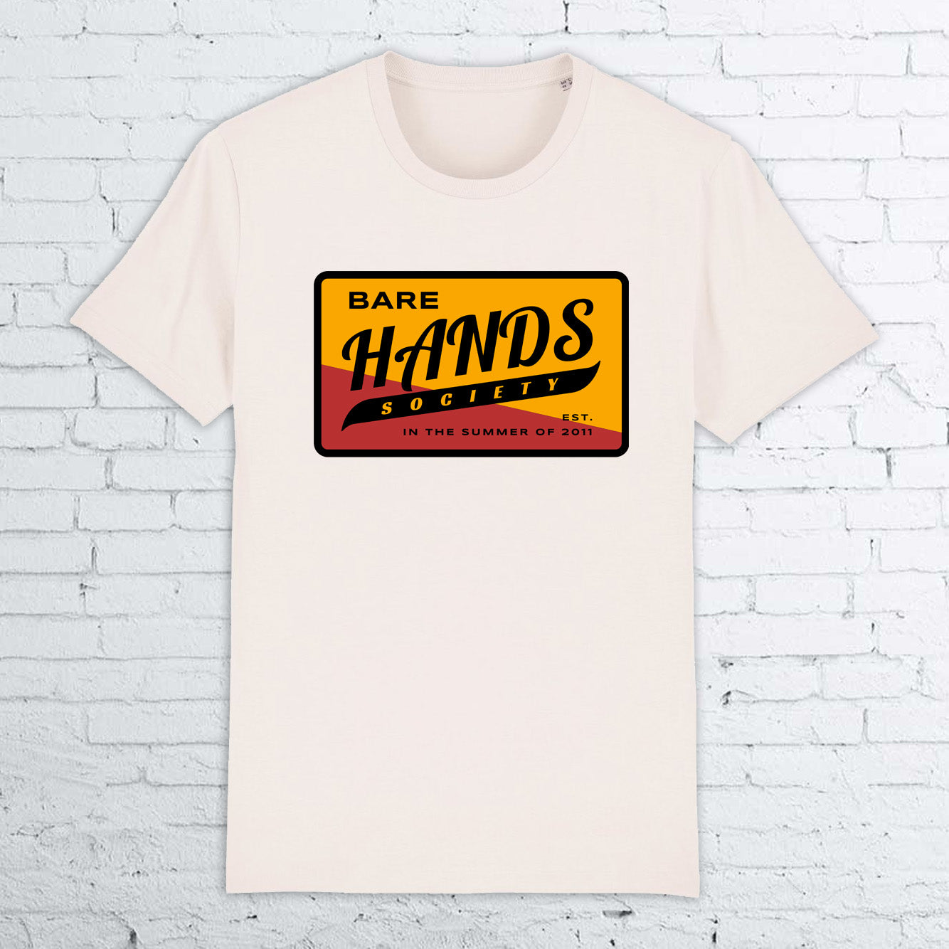 BARE HANDS SOCIETY "retro" ORGANIC COTTON UNISEX vintage white T-SHIRT
