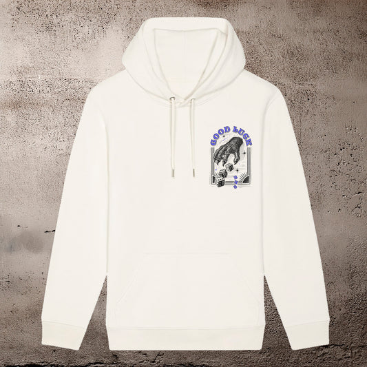 BHS "GOOD LUCK" RECYCLED ORGANIC COTTON UNISEX RAW WHITE HOODIE