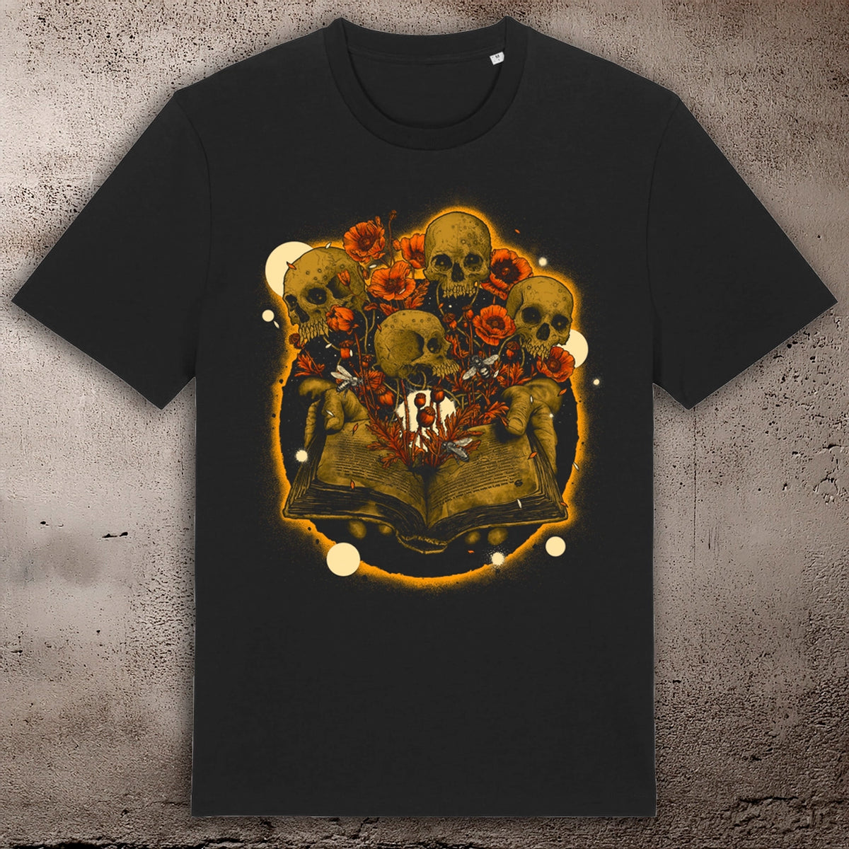 BHS "BOOK AND SKULLS" ORGANIC COTTON UNISEX BLACK T-SHIRT