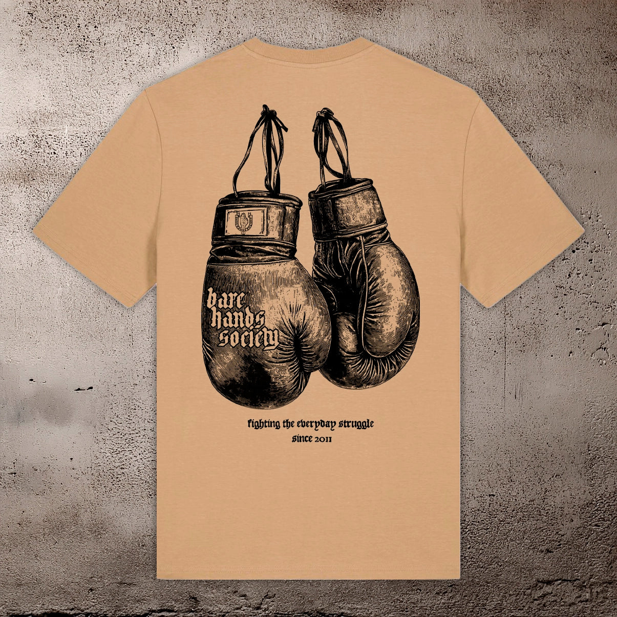 BARE HANDS SOCIETY "boxing gloves" ORGANIC COTTON UNISEX beige T-SHIRT