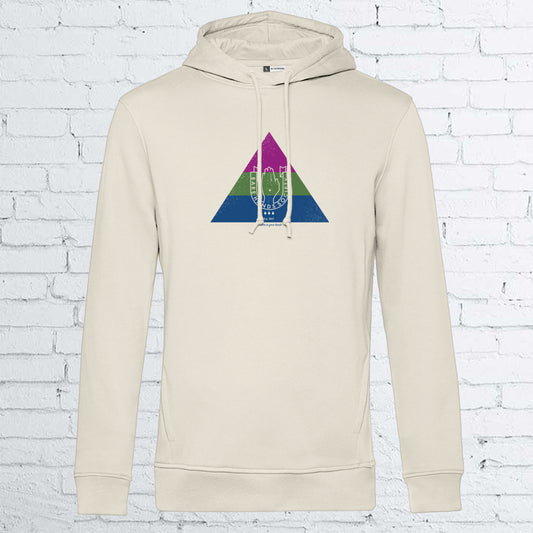 BHS THREE COLOR TRIANGLE UNISEX VINTAGE WHITE HOODIE