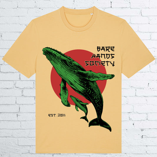 BARE HANDS SOCIETY "WHALE" ORGANIC COTTON UNISEX GREEN BAY T-SHIRT