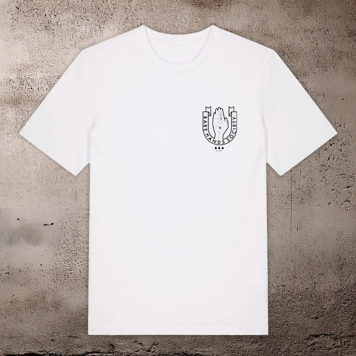 BARE HANDS SOCIETY LOGO UNISEX WHITE T-SHIRT