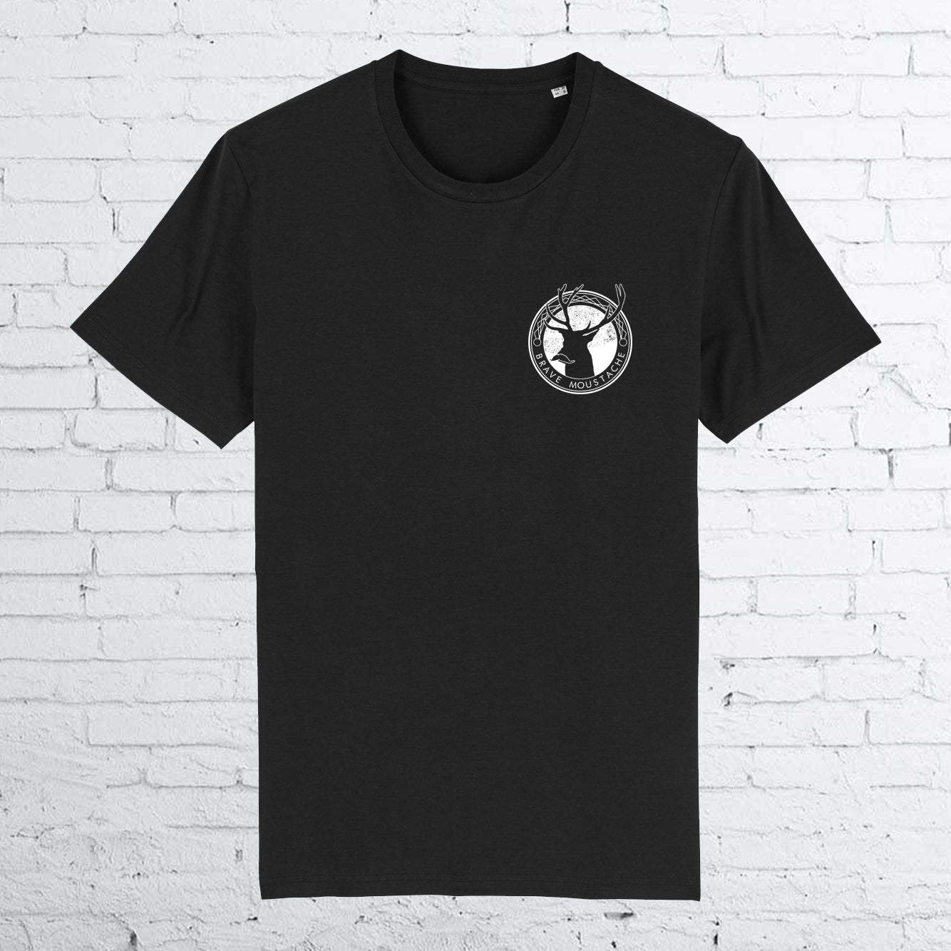 BHS BRAVE MOUSTACHE ORGANIC COTTON UNISEX BLACK T-SHIRT