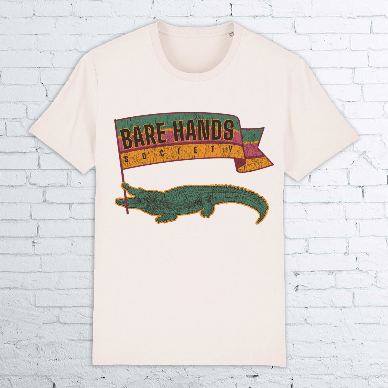 BHS CROCODILE ORGANIC COTTON UNISEX VINTAGE WHITE T-SHIRT