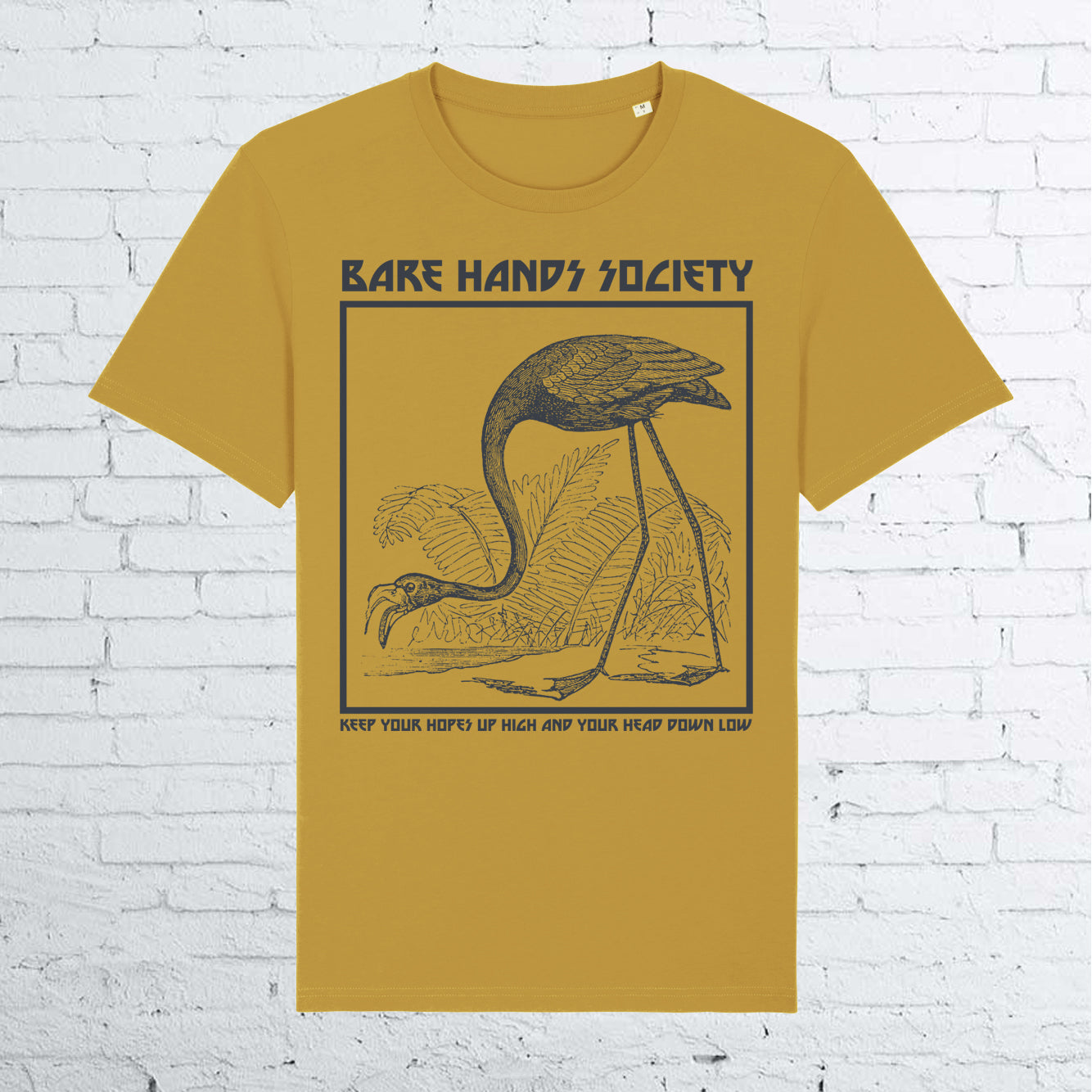 BHS FLAMINGO ORGANIC COTTON OCHRE UNISEX T-SHIRT