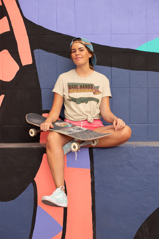 BHS CROCODILE ORGANIC COTTON UNISEX VINTAGE WHITE T-SHIRT