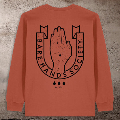 BHS LOGO ORGANIC COTTON UNISEX LONG SLEEVE HERITAGE BROWN T-SHIRT