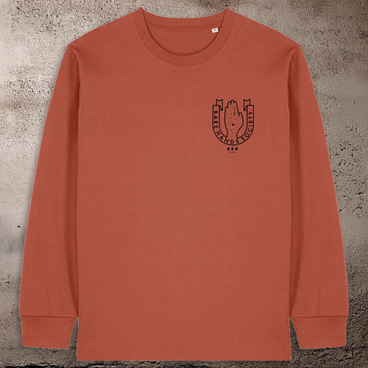 BHS LOGO ORGANIC COTTON UNISEX LONG SLEEVE HERITAGE BROWN T-SHIRT