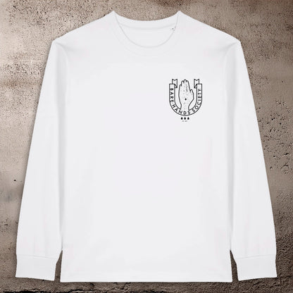 BHS LOGO ORGANIC COTTON UNISEX LONG SLEEVE WHITE T-SHIRT