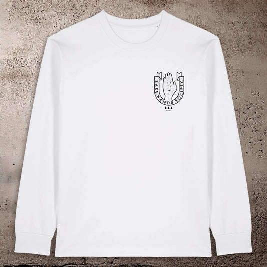 BHS LOGO ORGANIC COTTON UNISEX LONG SLEEVE WHITE T-SHIRT