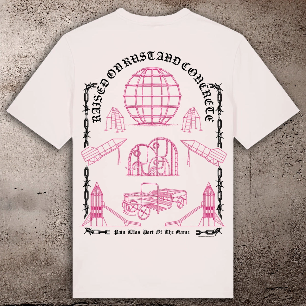 BHS "PINK PLAYGROUND" ORGANIC COTTON UNISEX VINTAGE WHITE T-SHIRT