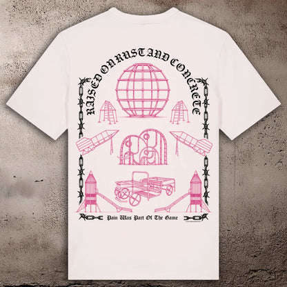 BHS "PINK PLAYGROUND" ORGANIC COTTON UNISEX VINTAGE WHITE T-SHIRT