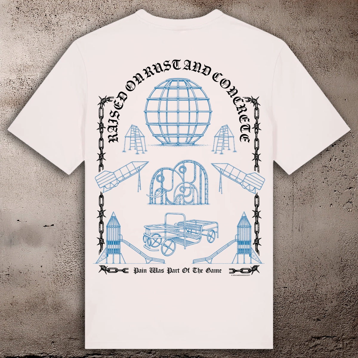 BHS "BLUE PLAYGROUND" ORGANIC COTTON UNISEX VINTAGE WHITE T-SHIRT