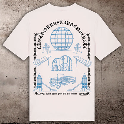 BHS "BLUE PLAYGROUND" ORGANIC COTTON UNISEX VINTAGE WHITE T-SHIRT