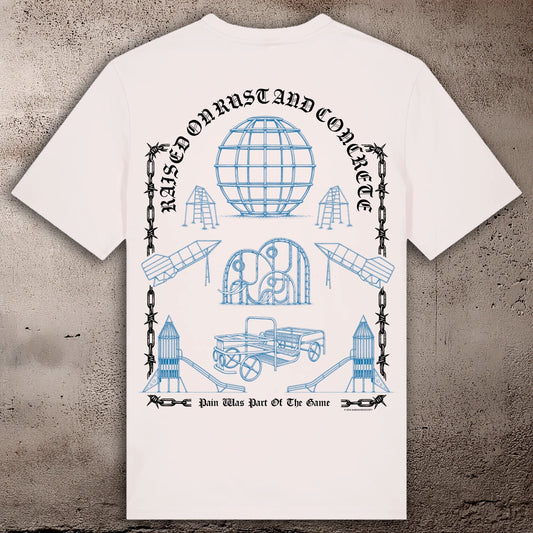 BHS "BLUE PLAYGROUND" ORGANIC COTTON UNISEX VINTAGE WHITE T-SHIRT