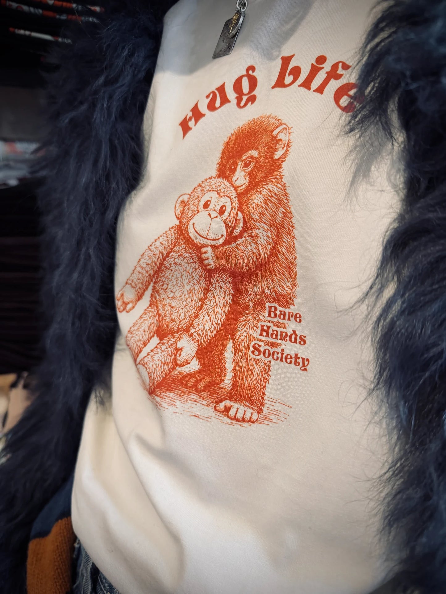 BHS "HUG LIFE" ORGANIC COTTON UNISEX VINTAGE WHITE T-SHIRT