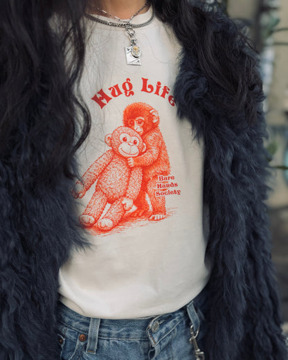 BHS "HUG LIFE" ORGANIC COTTON UNISEX VINTAGE WHITE T-SHIRT