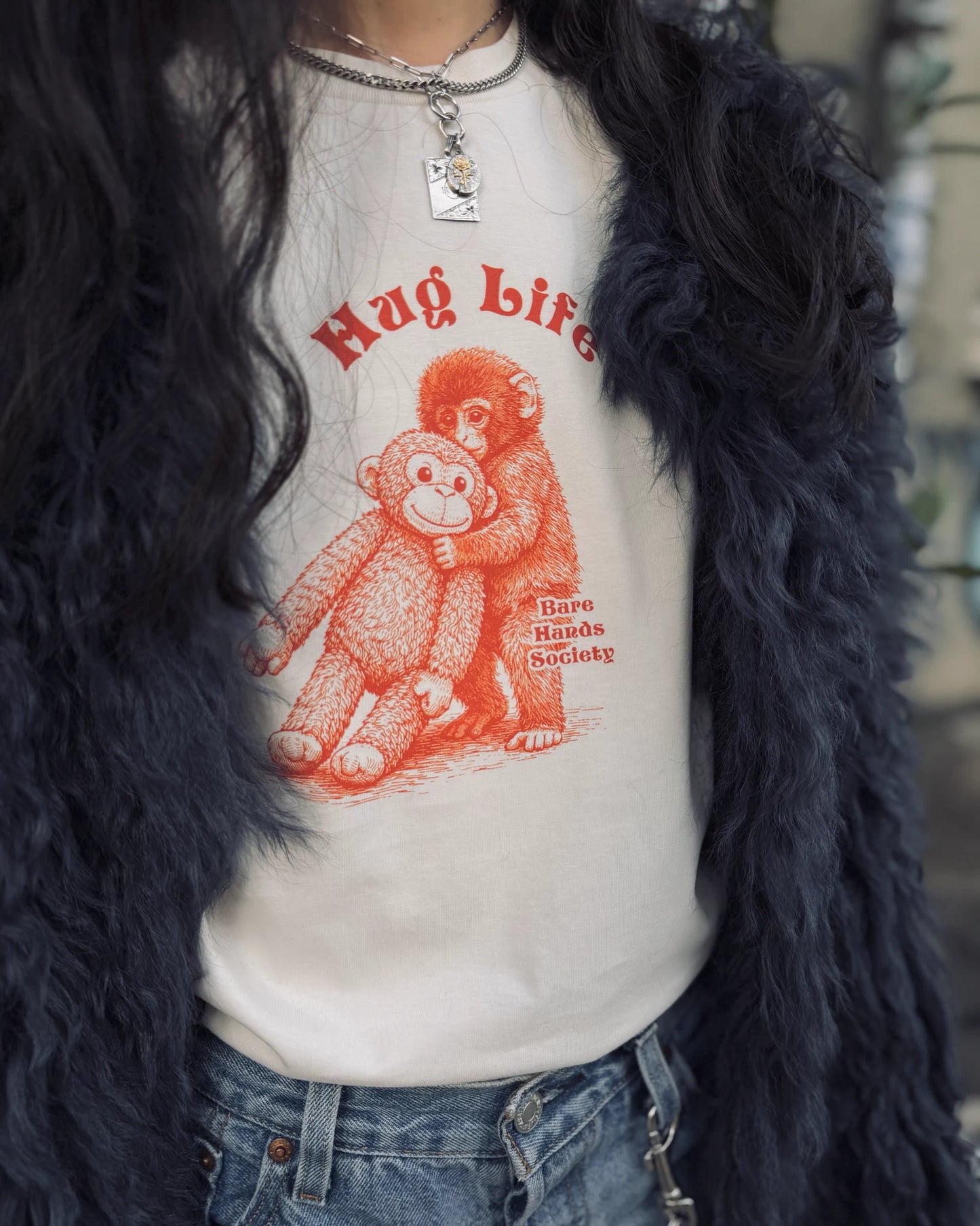 BHS "HUG LIFE" ORGANIC COTTON UNISEX VINTAGE WHITE T-SHIRT