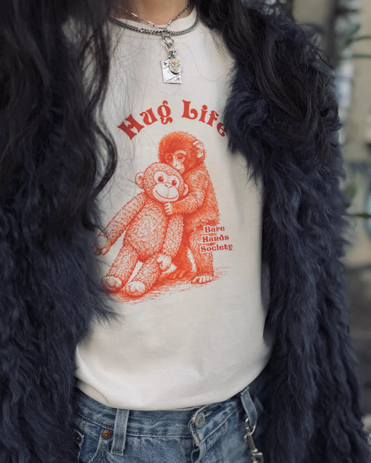 BHS "HUG LIFE" ORGANIC COTTON UNISEX VINTAGE WHITE T-SHIRT