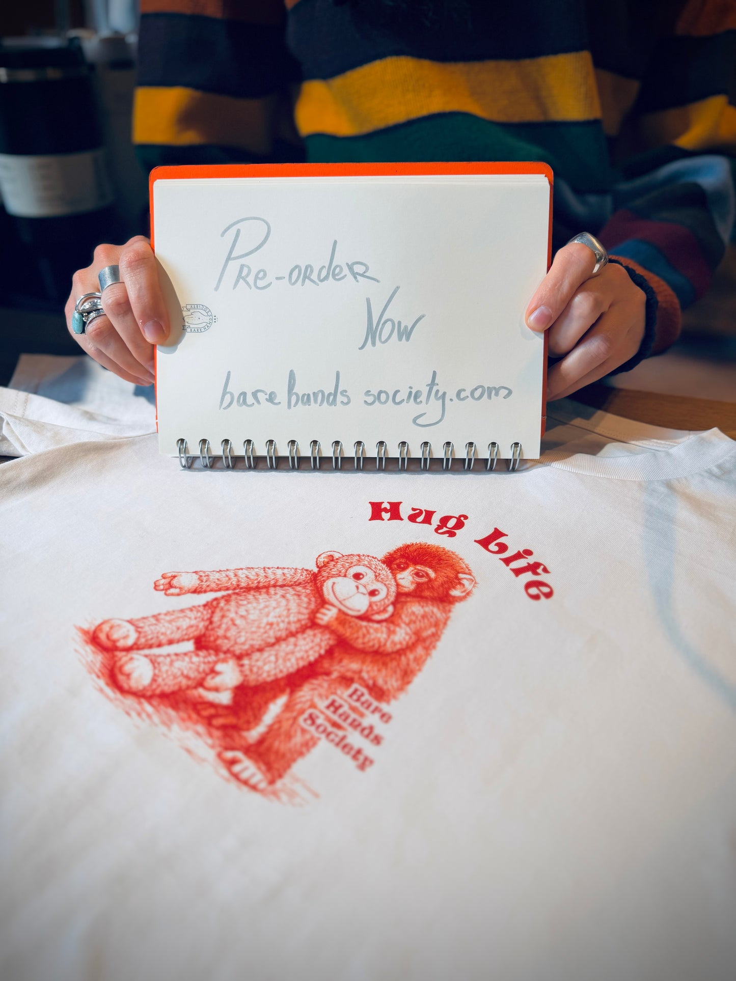 BHS "HUG LIFE" ORGANIC COTTON UNISEX VINTAGE WHITE T-SHIRT