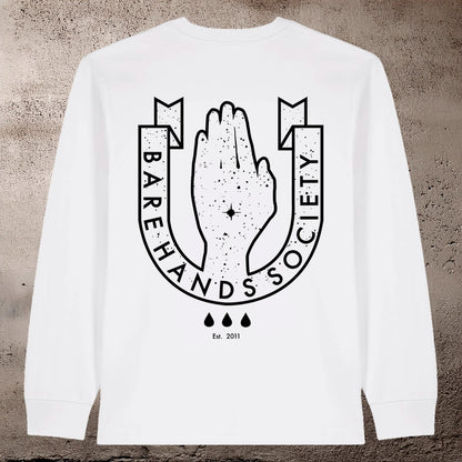 BHS LOGO ORGANIC COTTON UNISEX LONG SLEEVE WHITE T-SHIRT