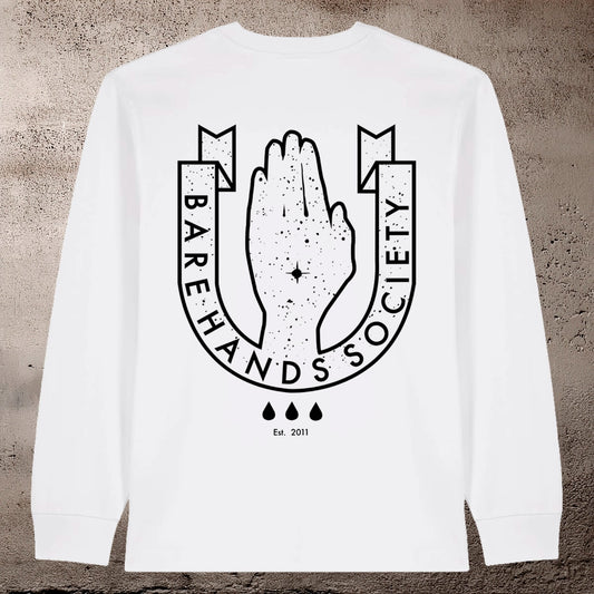 BHS LOGO ORGANIC COTTON UNISEX LONG SLEEVE WHITE T-SHIRT