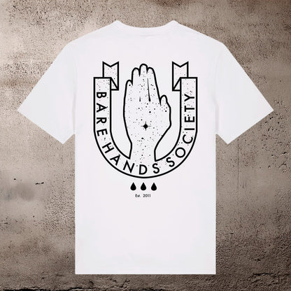 BARE HANDS SOCIETY LOGO UNISEX WHITE T-SHIRT
