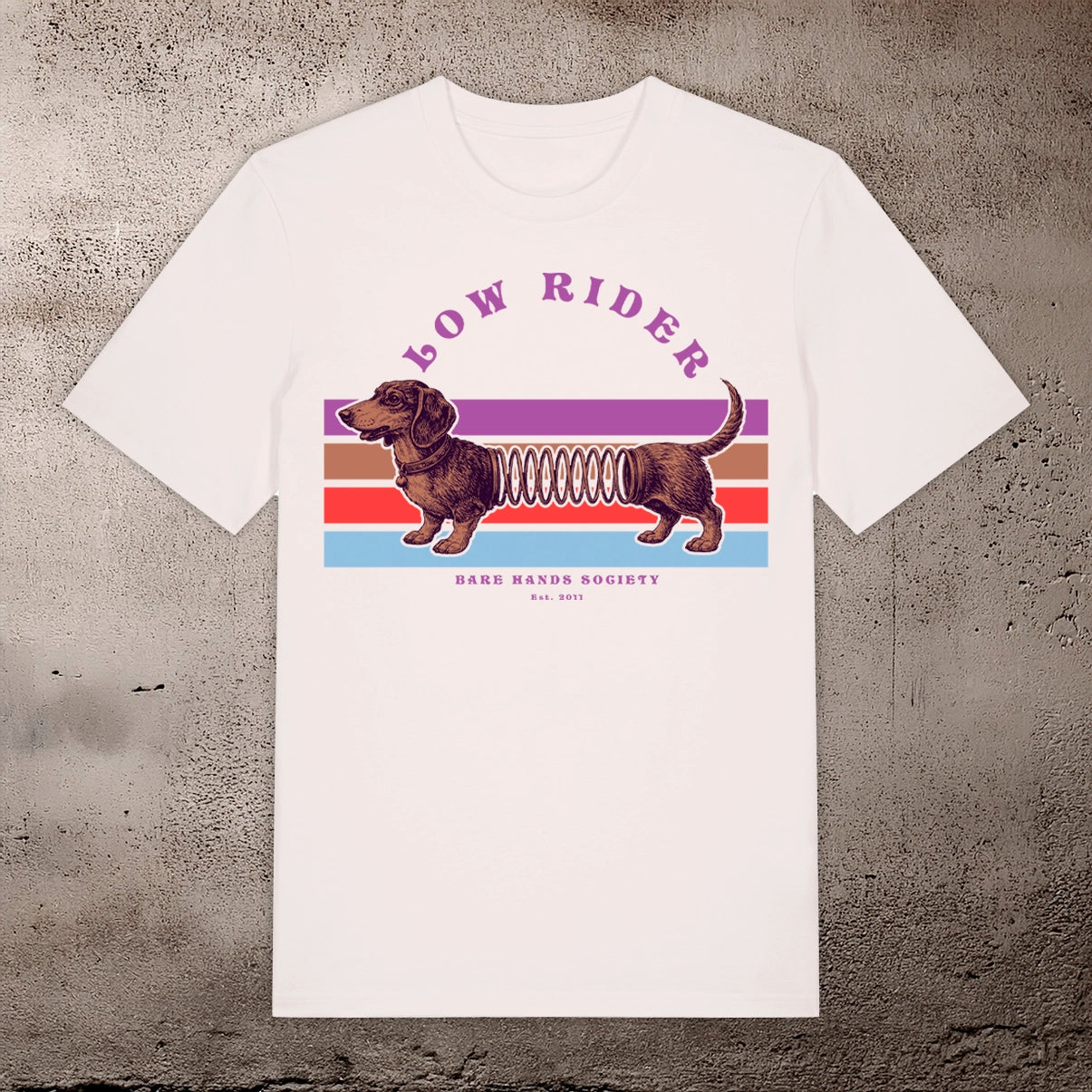 BHS "LOW RIDER" ORGANIC COTTON UNISEX VINTAGE WHITE T-SHIRT