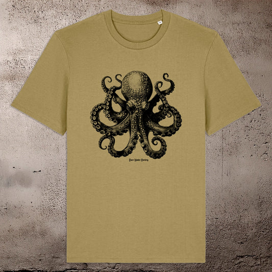 BARE HANDS SOCIETY "BLACK OCTOPUS" ORGANIC COTTON UNISEX OLIVE T-SHIRT