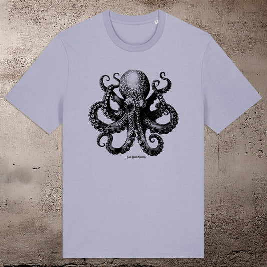 BARE HANDS SOCIETY "BLACK OCTOPUS" ORGANIC COTTON UNISEX LAVENDER T-SHIRT