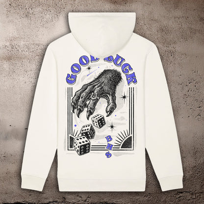 BHS "GOOD LUCK" RECYCLED ORGANIC COTTON UNISEX RAW WHITE HOODIE