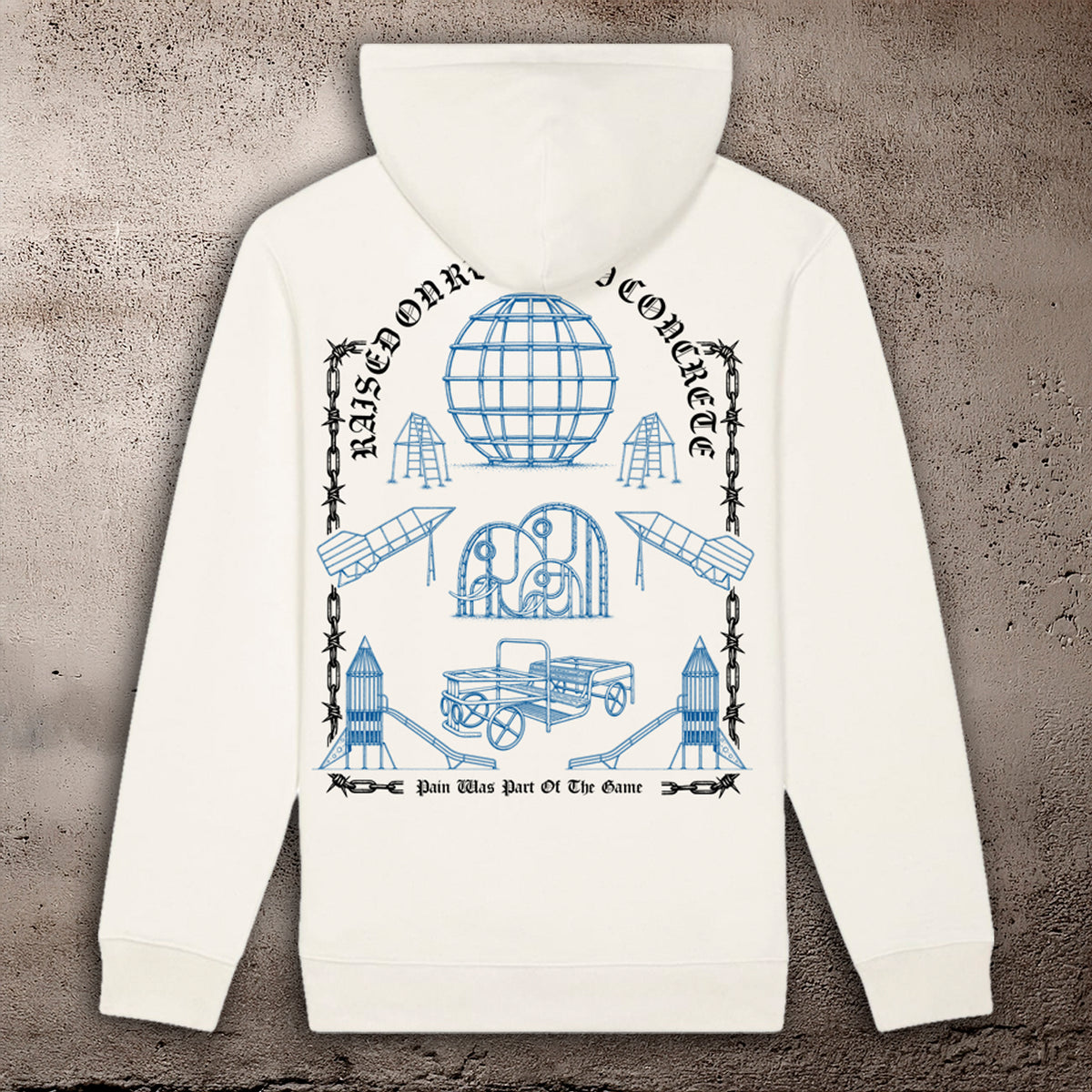 BHS "PLAYGROUND" RECYCLED ORGANIC COTTON UNISEX RAW WHITE HOODIE