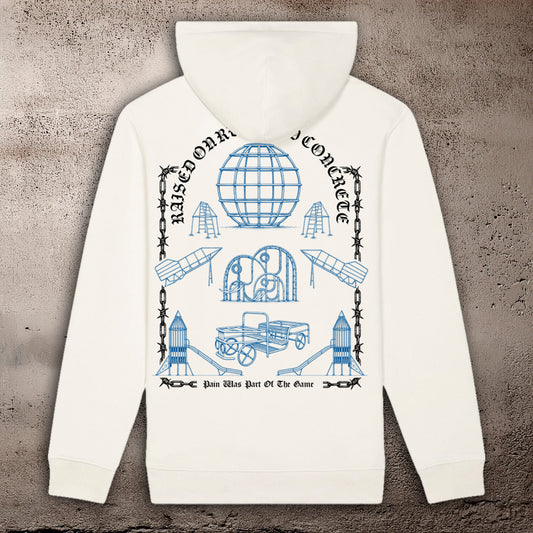 BHS "PLAYGROUND" RECYCLED ORGANIC COTTON UNISEX RAW WHITE HOODIE