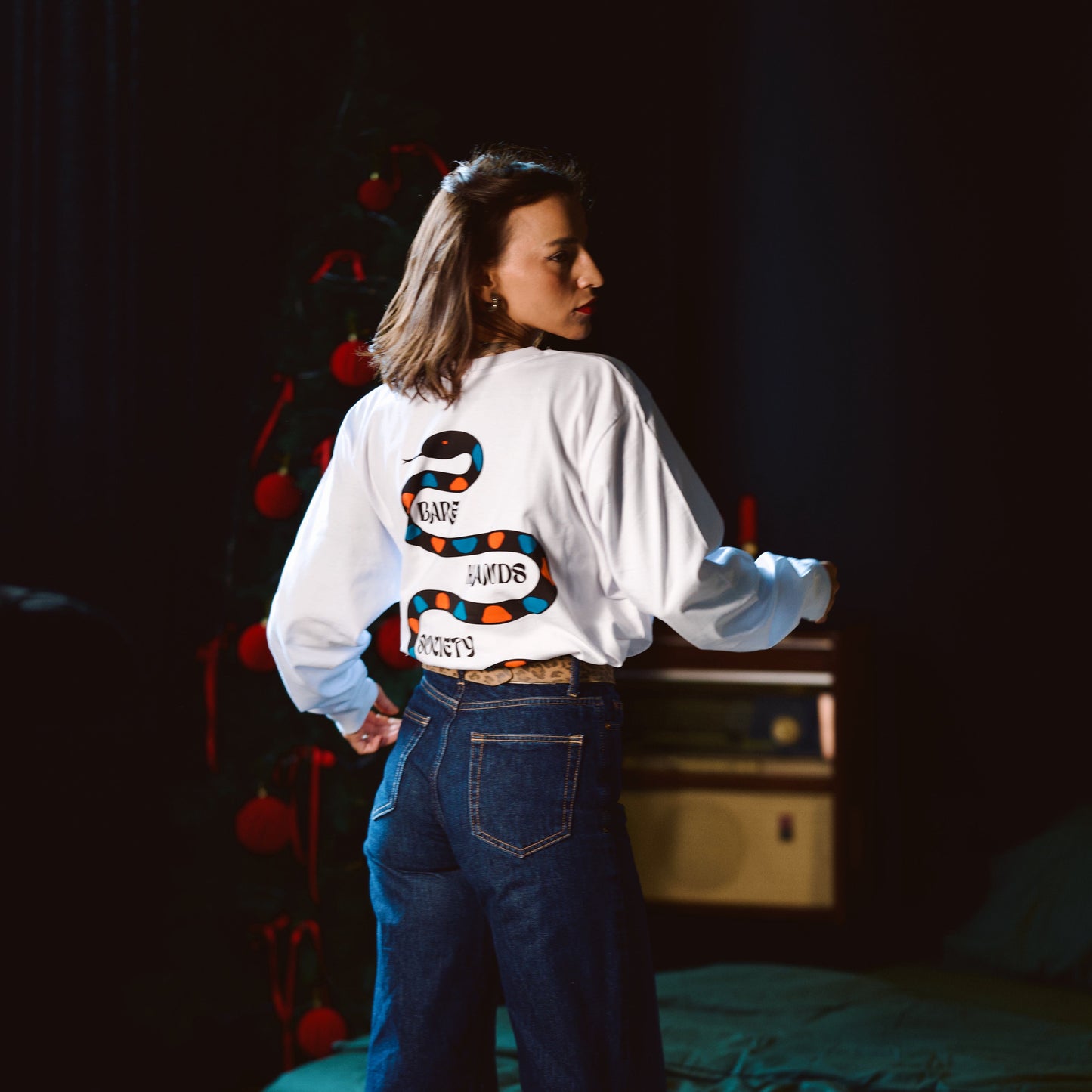 BHS "HARLEQUINO" ORGANIC COTTON UNISEX LONG SLEEVE WHITE T-SHIRT