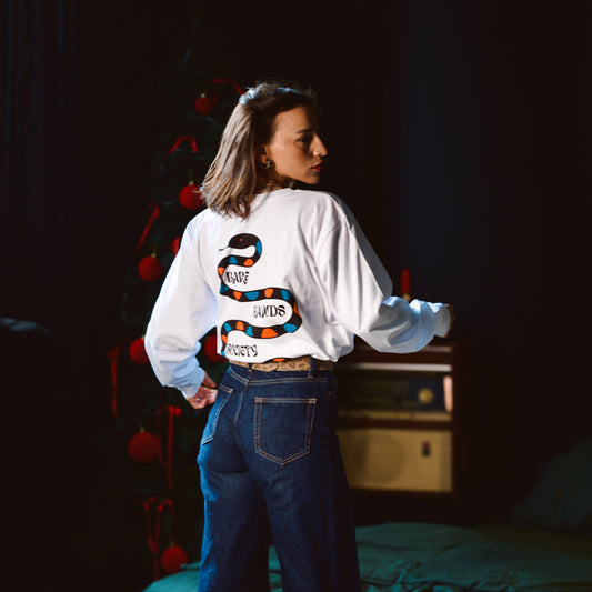 BHS "HARLEQUINO" ORGANIC COTTON UNISEX LONG SLEEVE WHITE T-SHIRT