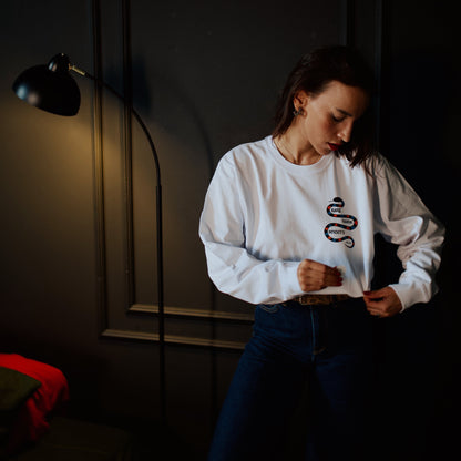 BHS "HARLEQUINO" ORGANIC COTTON UNISEX LONG SLEEVE WHITE T-SHIRT