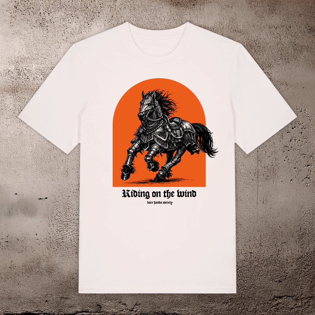 BHS "RIDING ON THE WIND ORANGE" ORGANIC COTTON UNISEX VINTAGE WHITE T-SHIRT