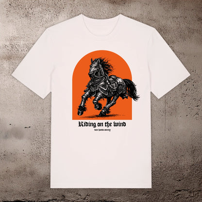 BHS "RIDING ON THE WIND ORANGE" ORGANIC COTTON UNISEX VINTAGE WHITE T-SHIRT