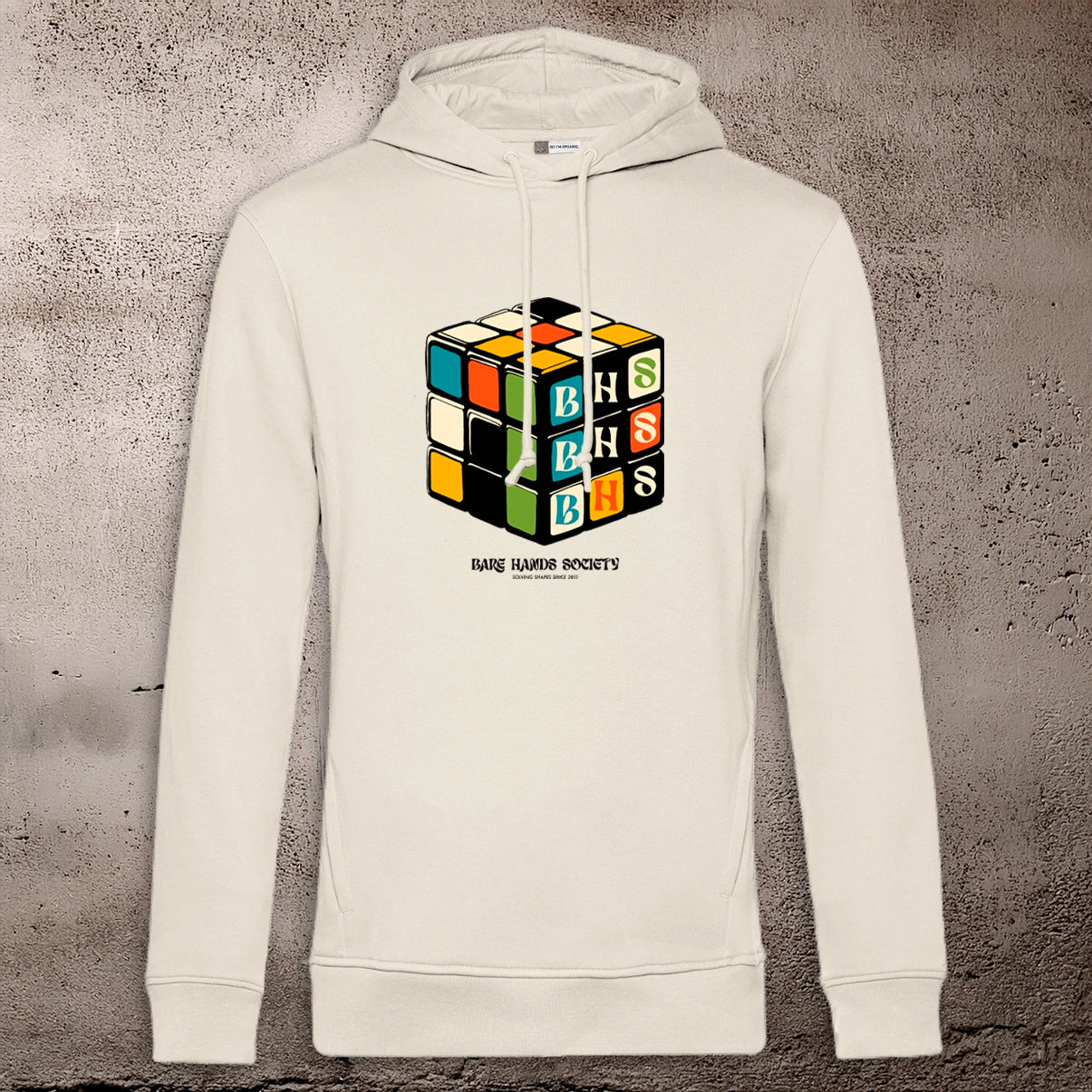 BHS RUBICUBE UNISEX VINTAGE WHITE HOODIE
