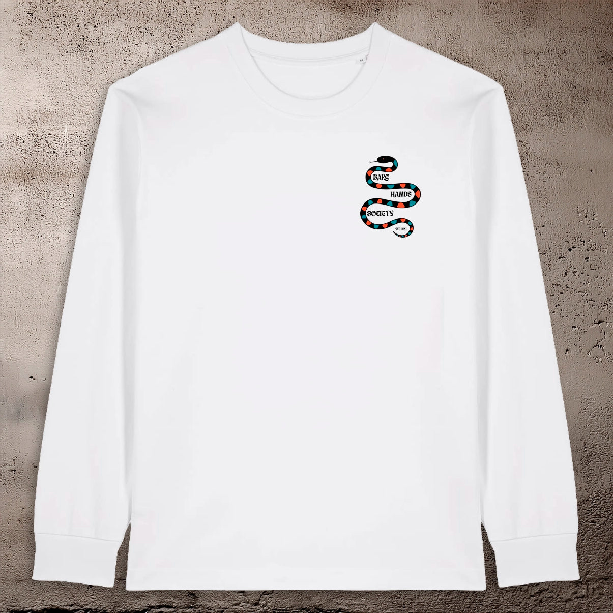 BHS "HARLEQUINO" ORGANIC COTTON UNISEX LONG SLEEVE WHITE T-SHIRT