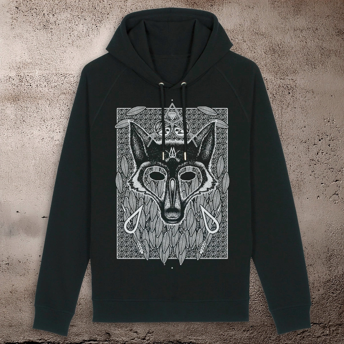 BHS WOLF UNISEX ORGANIC COTTON BLACK HOODIE